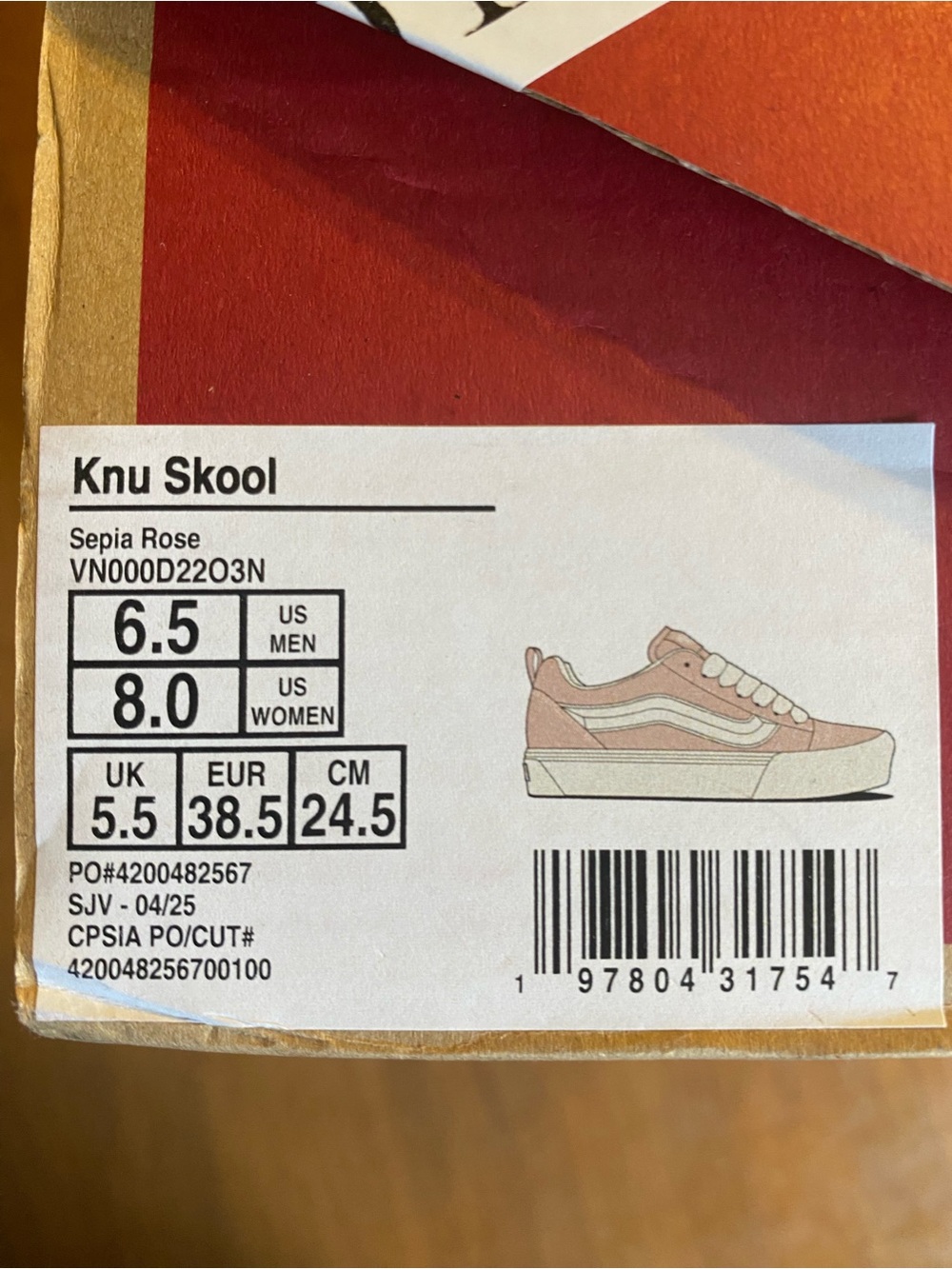 Vans Knu Skool Sepia Rose Women’s 8 Men’s 6.5 NEW IN BOX - Picture 4 of 4